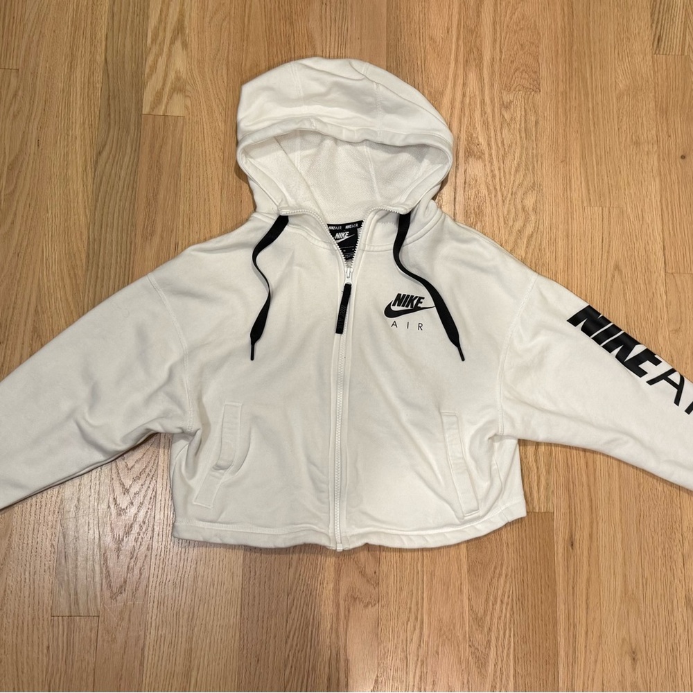 Nike Air Women's Size M Cropped White Hoodie with Black Details